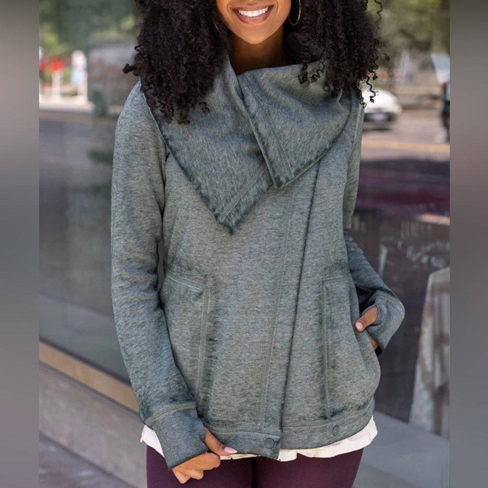 Grace & Lace Fleece Wrap Sweater in Forest Green Size NWT
